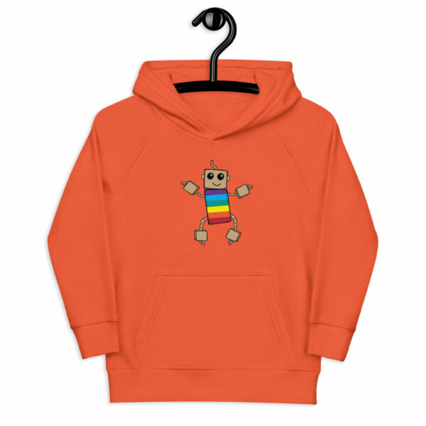Orange hoodie with rainbow ned