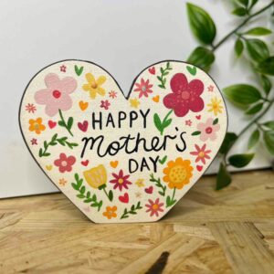 Bring you flowers heart. Free standing heart with colourful flowers and leaves with Happy mothers day text