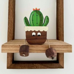 Colin Cactus - Wooden house plant made out of walnut with legs and a face